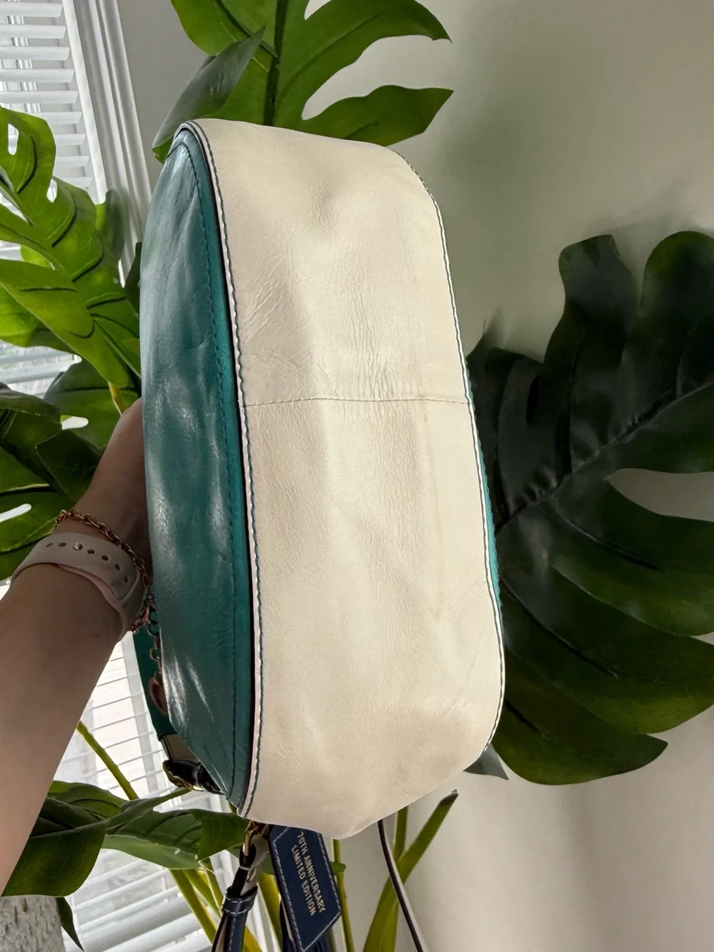 Coach Teal Leather Satchel with Tassel and Gold Hardware